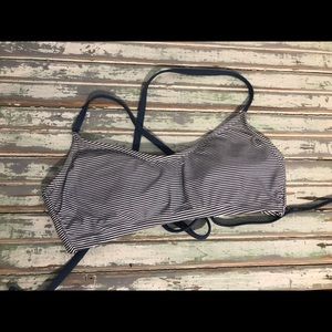 Striped Blue and White Bikini Top with Back Tie